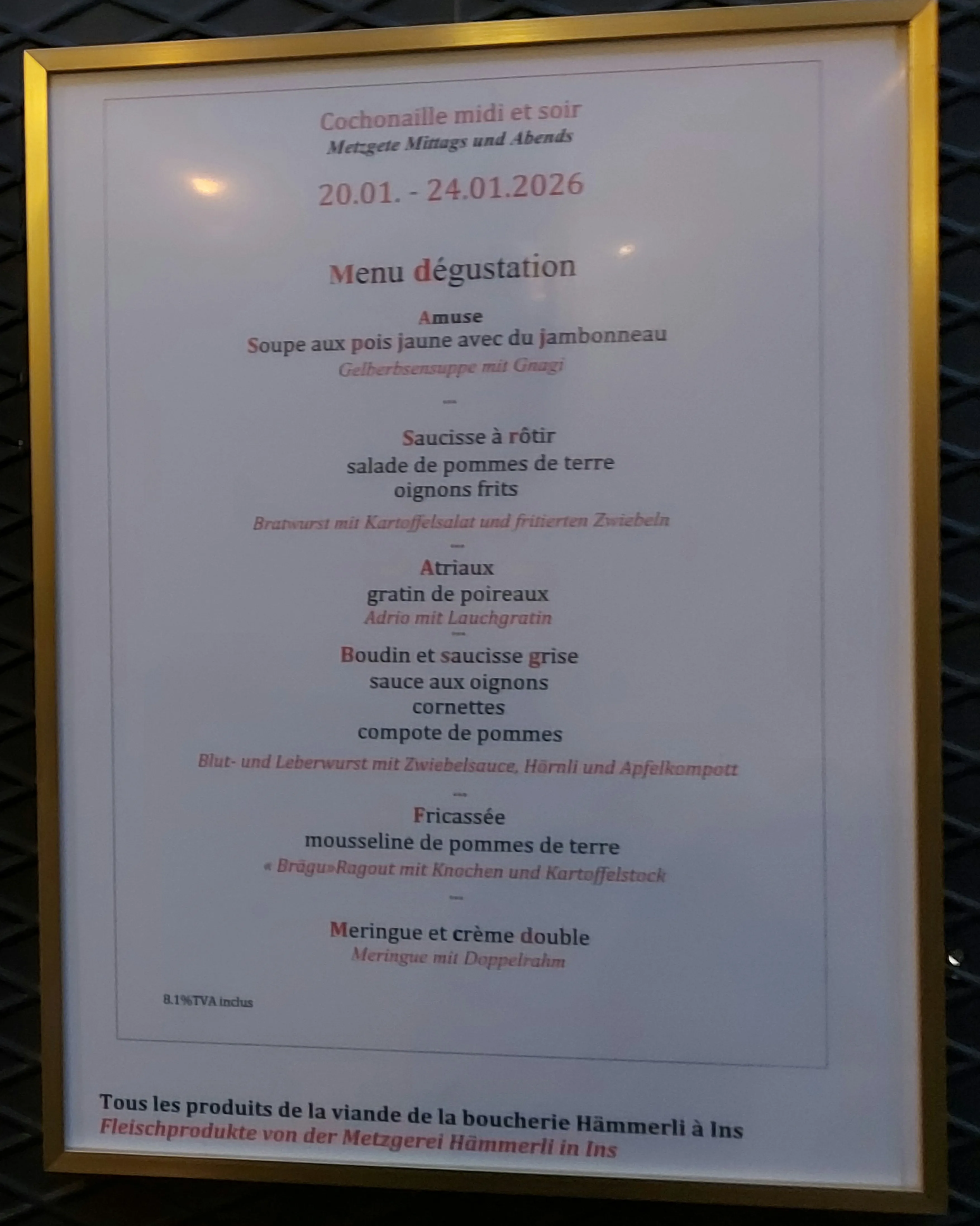 Saisonale Menükarte im Harmonie Bern
